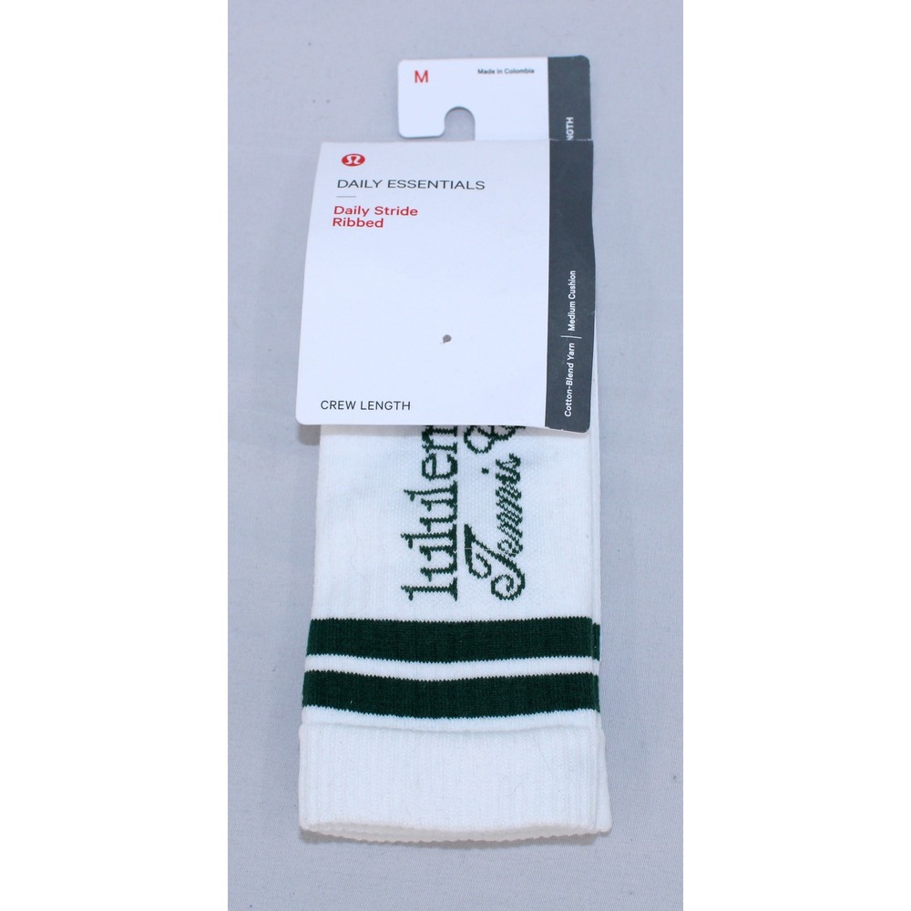 Lululemon Daily Stride Ribbed Crew Socks Tennis Club White Green LW9FJHS M